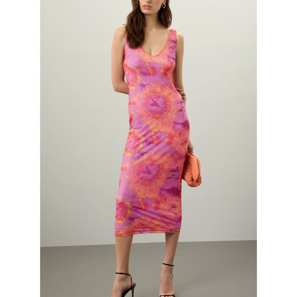 RONNY KOBO‎ COLLECTIVE Tiedye Mesh Midi Dress Pink XXL